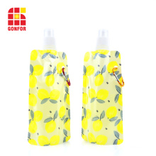 Flexible foldable water bottle with carabiner BPA free